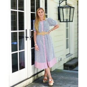 NWT Addison Bay Cabana Dress Small Navy Cotton Poplin Preppy  Old Money Small
